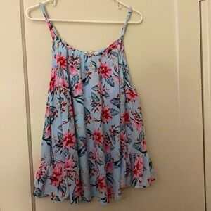 seven sisters blue floral cold shoulder top size: M